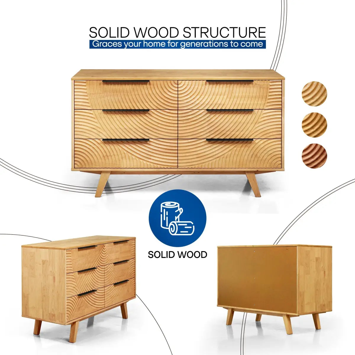 Harmony Solid Wood Dresser with 6 Drawers - Megsu