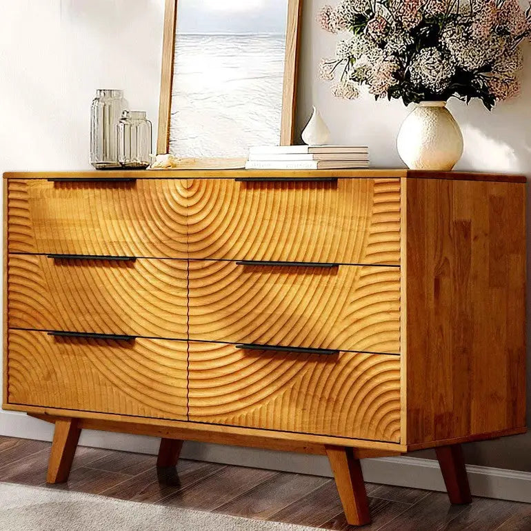 Harmony Solid Wood Dresser with 6 Drawers - Caramel - Megsu