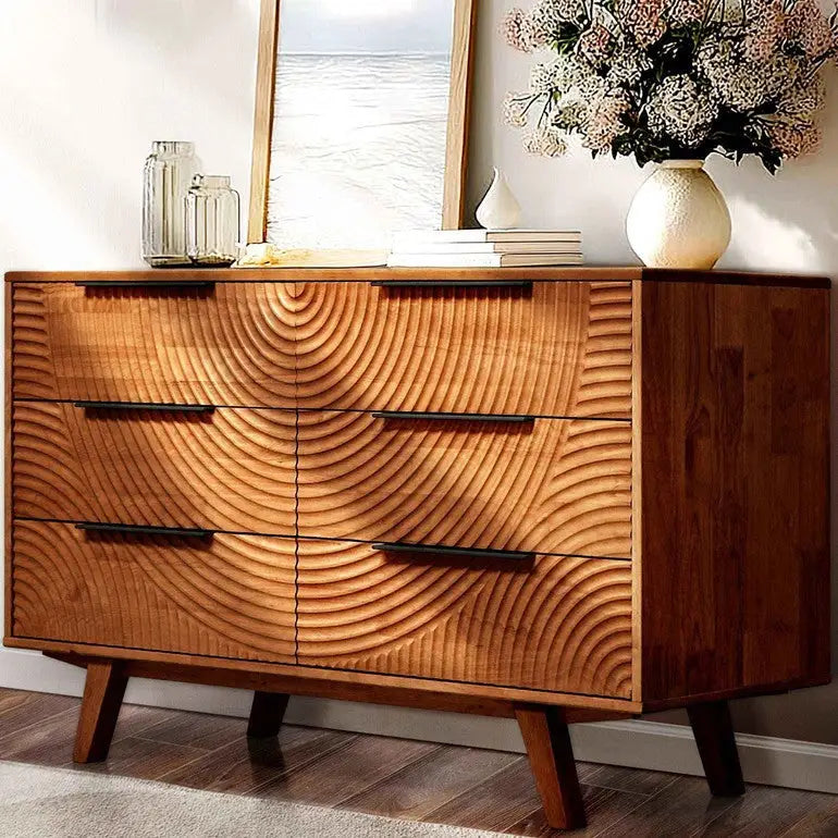 Harmony Solid Wood Dresser with 6 Drawers - Walnut - Megsu