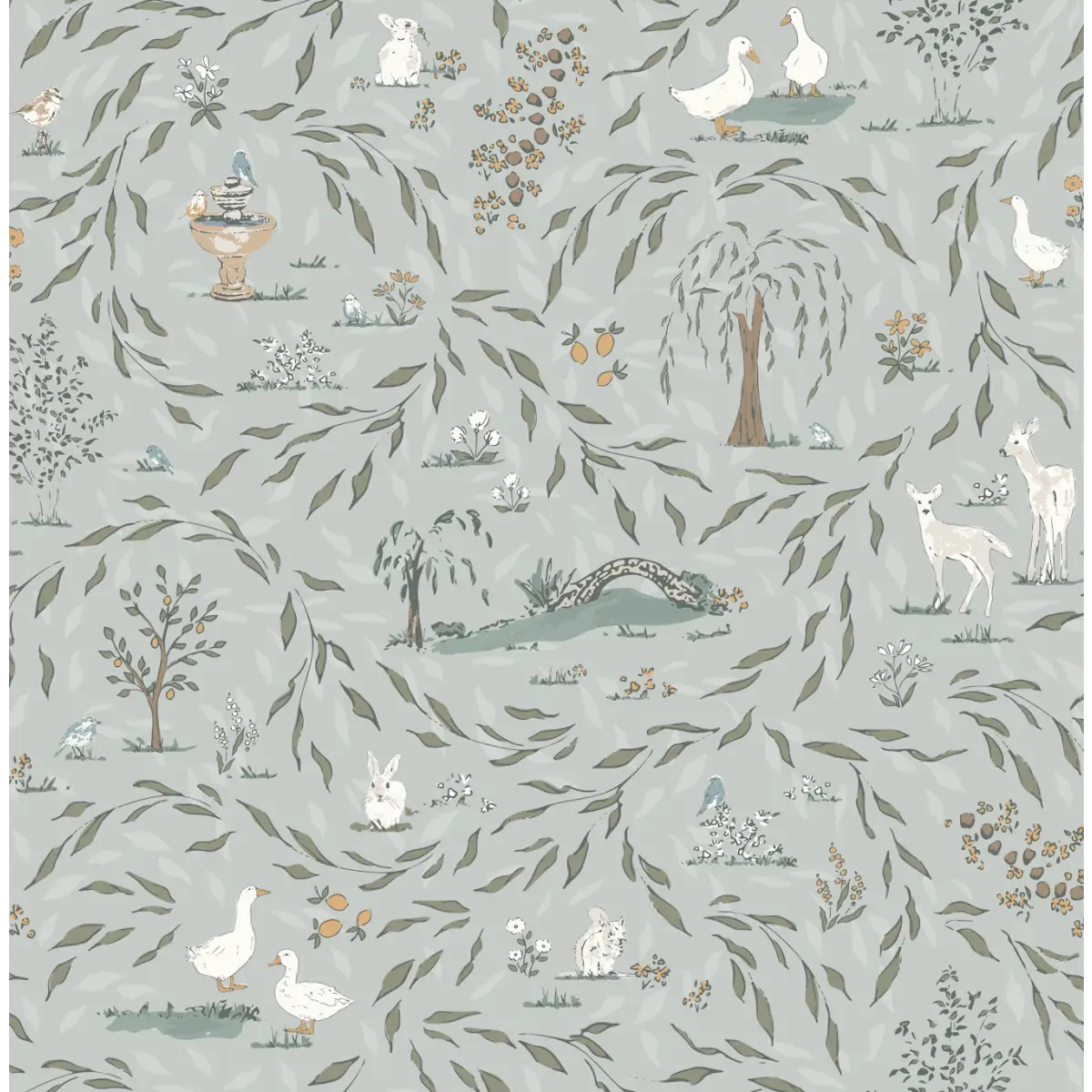 Harmony Wallpaper - Garden Paths - by Melissa Johnson - Sample 1 foot by 1 foot / Green - Loomwell Home Goods