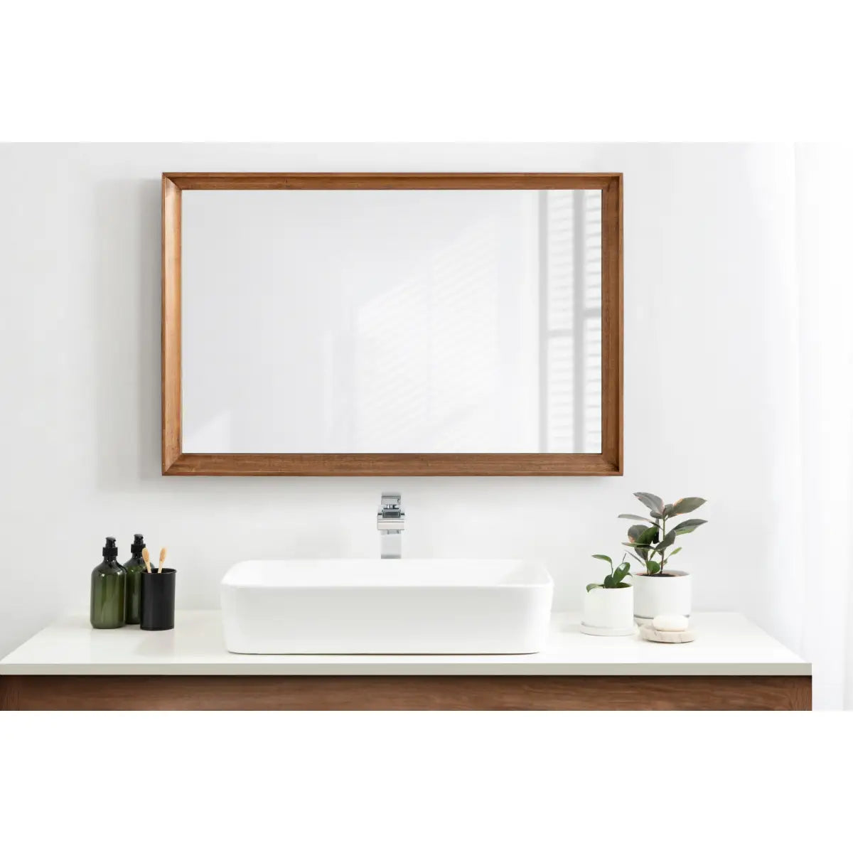 Hatherleigh Rectangle Wood Wall Mirror - Rustic Brown / 24x36 - kateandlaurel