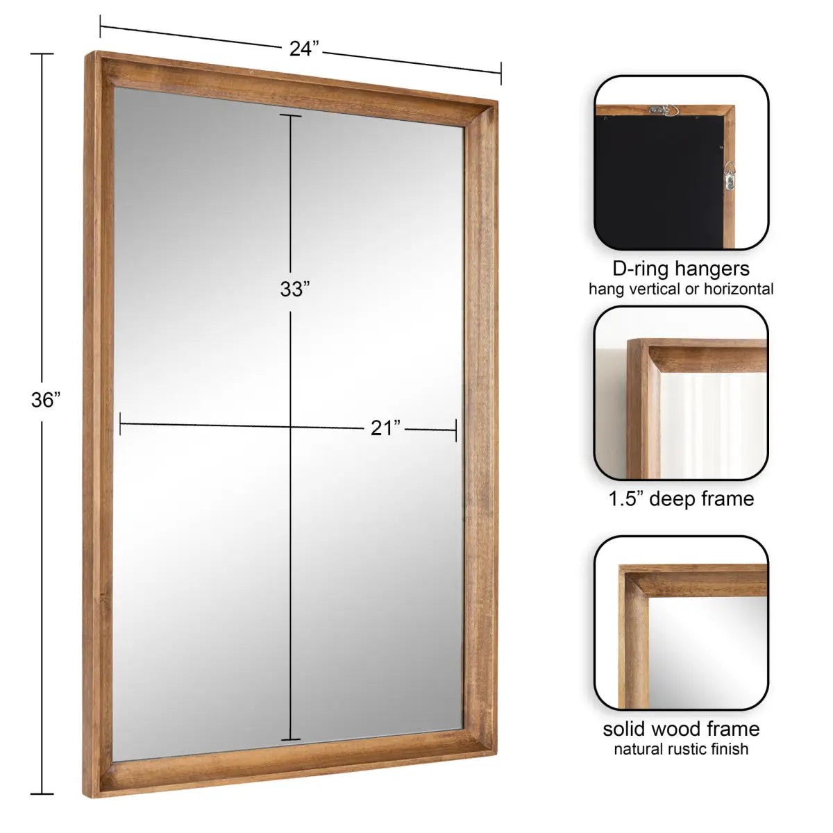 Hatherleigh Rectangle Wood Wall Mirror - Rustic Brown / 24x36 - kateandlaurel