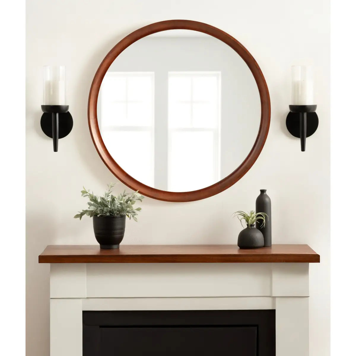 Hatherleigh Round Wood Wall Mirror - kateandlaurel