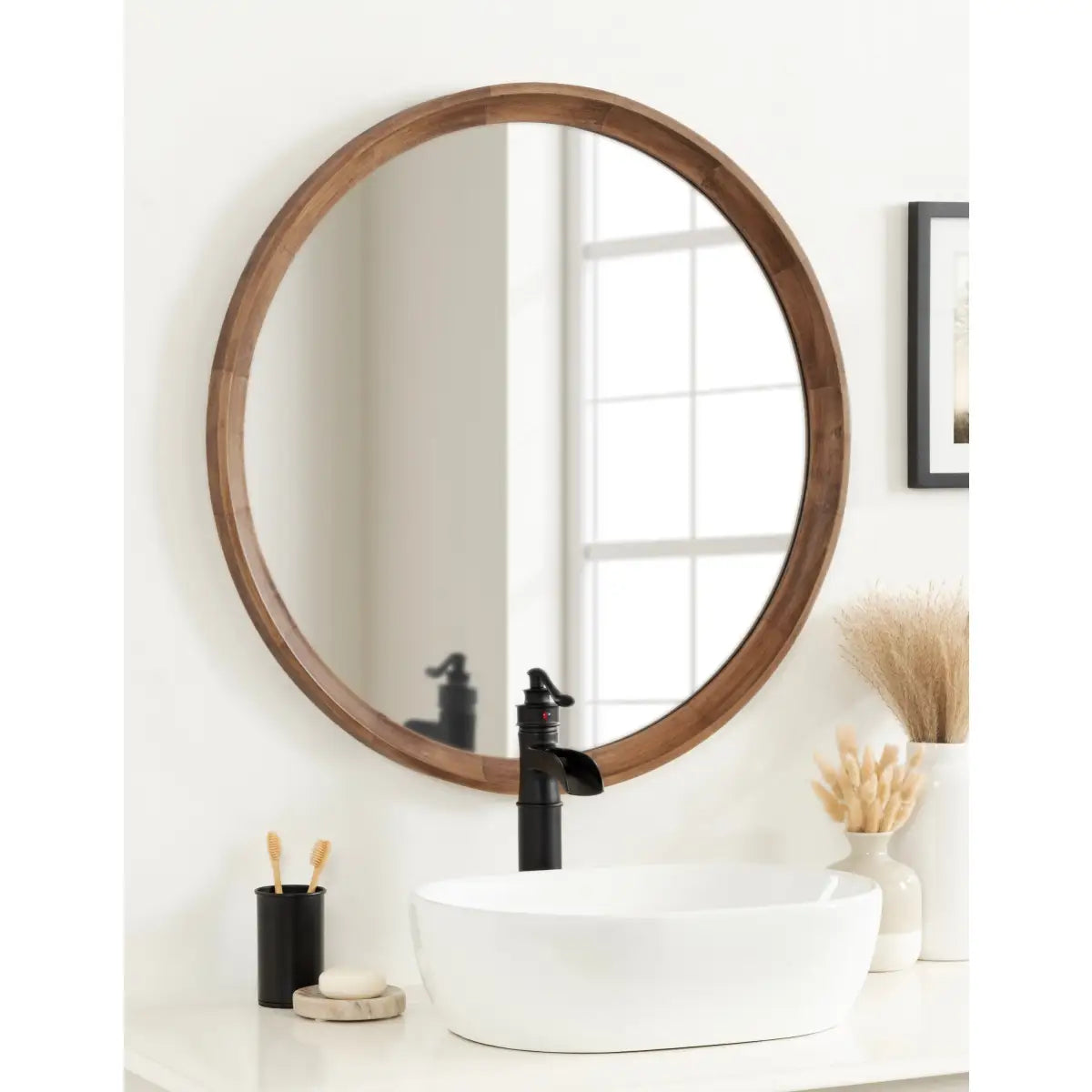 Hatherleigh Round Wood Wall Mirror - kateandlaurel