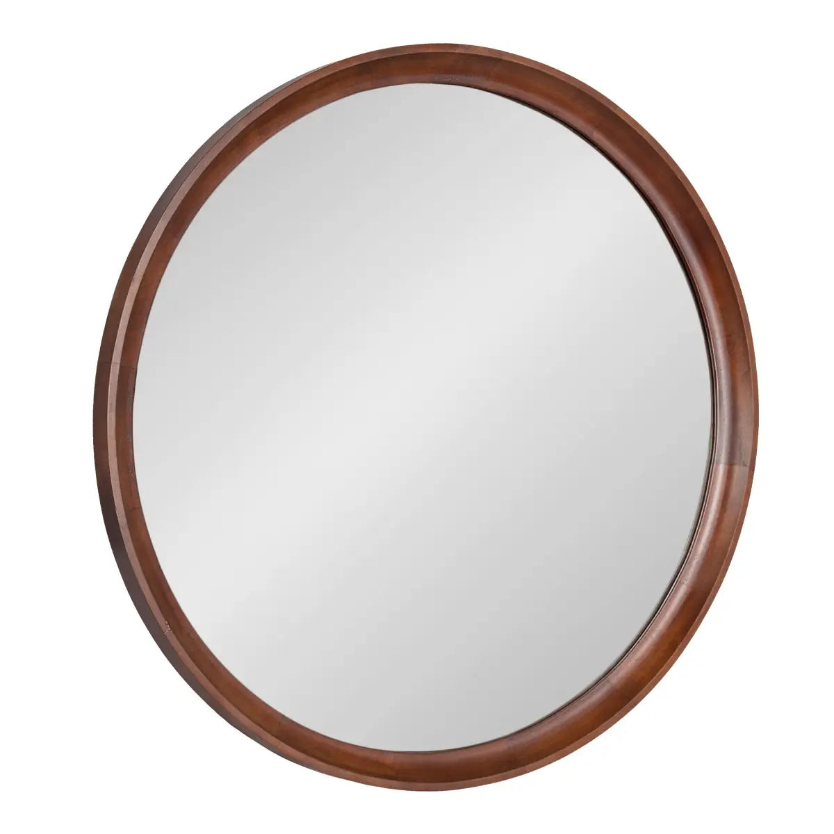 Hatherleigh Round Wood Wall Mirror - Walnut Brown / 30’’ Diameter - kateandlaurel