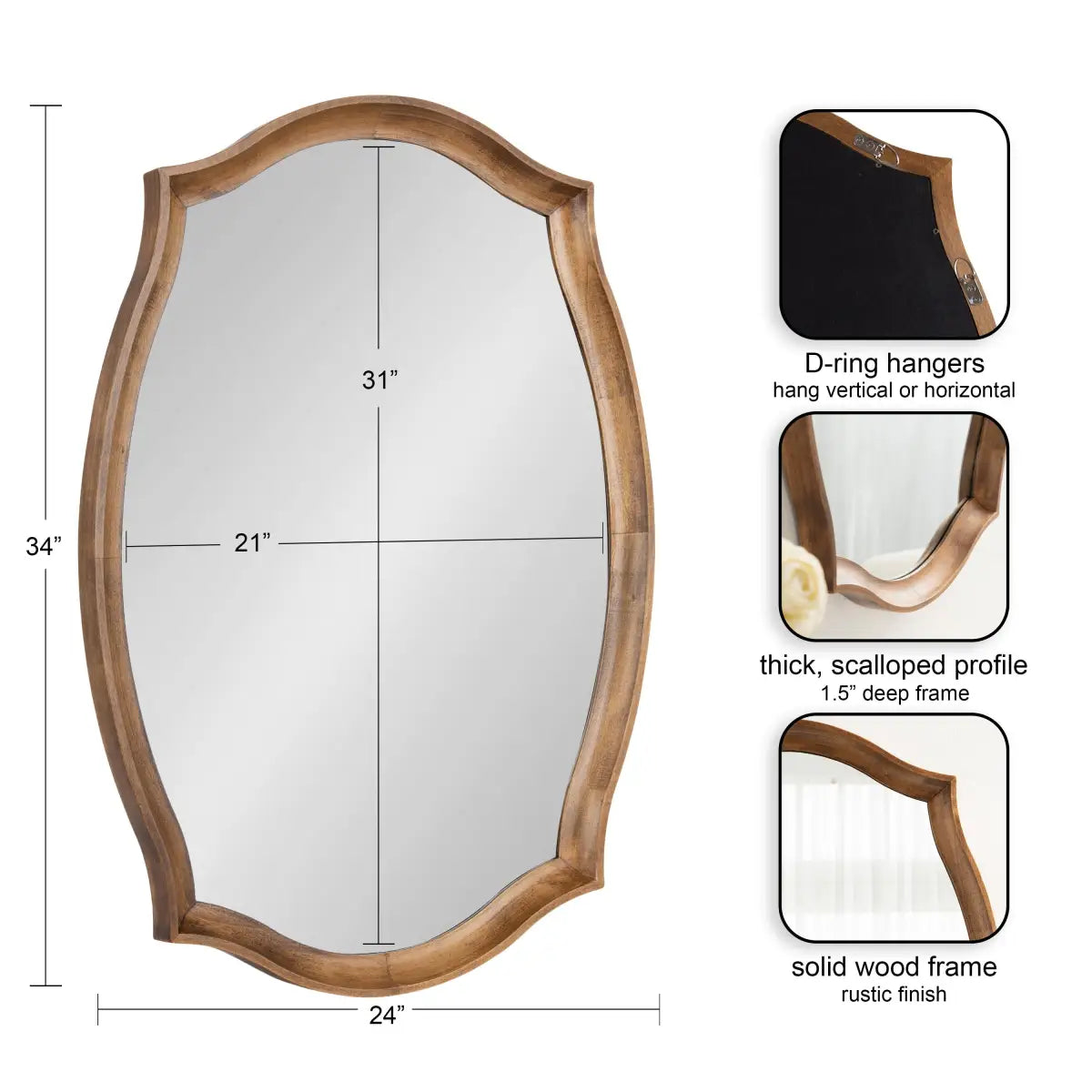 Hatherleigh Scalloped Wood Wall Mirror - Rustic Brown - kateandlaurel