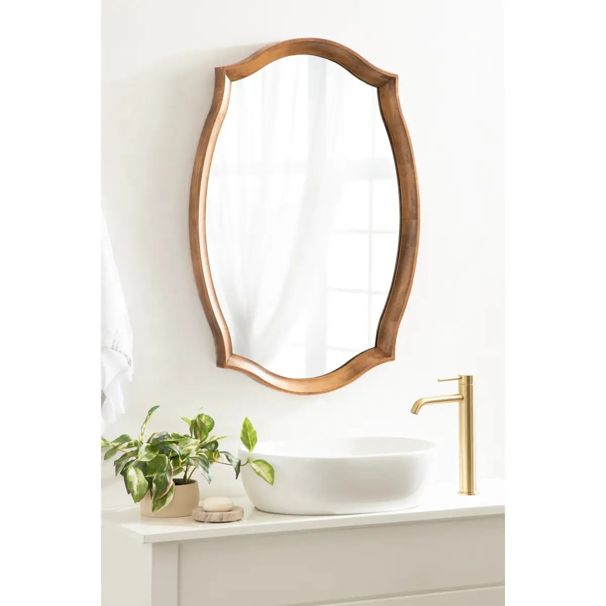 Hatherleigh Scalloped Wood Wall Mirror - Rustic Brown - kateandlaurel