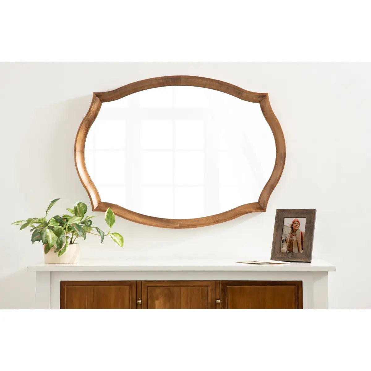 Hatherleigh Scalloped Wood Wall Mirror - Rustic Brown - kateandlaurel