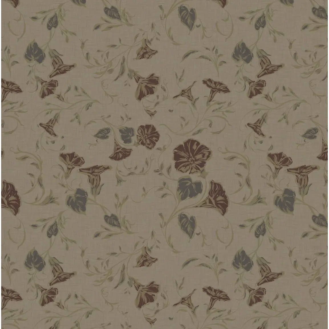 Hawthorne Bloom Wallpaper - Morning Glories - by Safari Natalia x Taddy Mikelaites - Sample 1 foot by 1 foot / Mushroom
