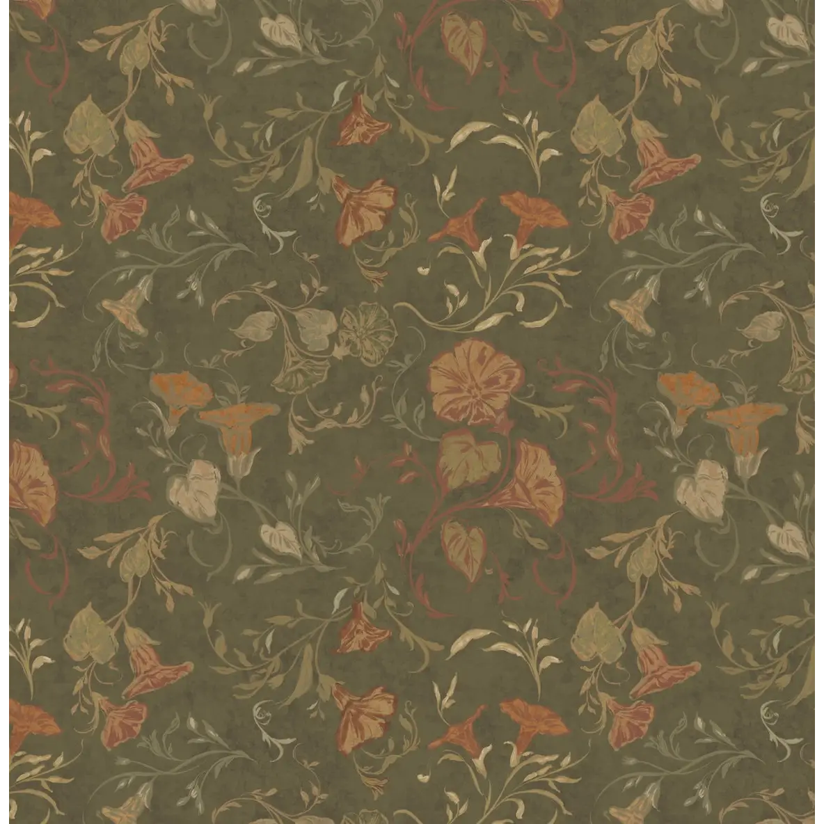 Hawthorne Bloom Wallpaper - Morning Glories - by Safari Natalia x Taddy Mikelaites - Sample 1 foot by 1 foot / Olive