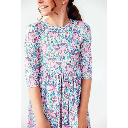 Head in the Clouds 3/4 Sleeve Pocket Twirl Dress - Mila & Rose ®