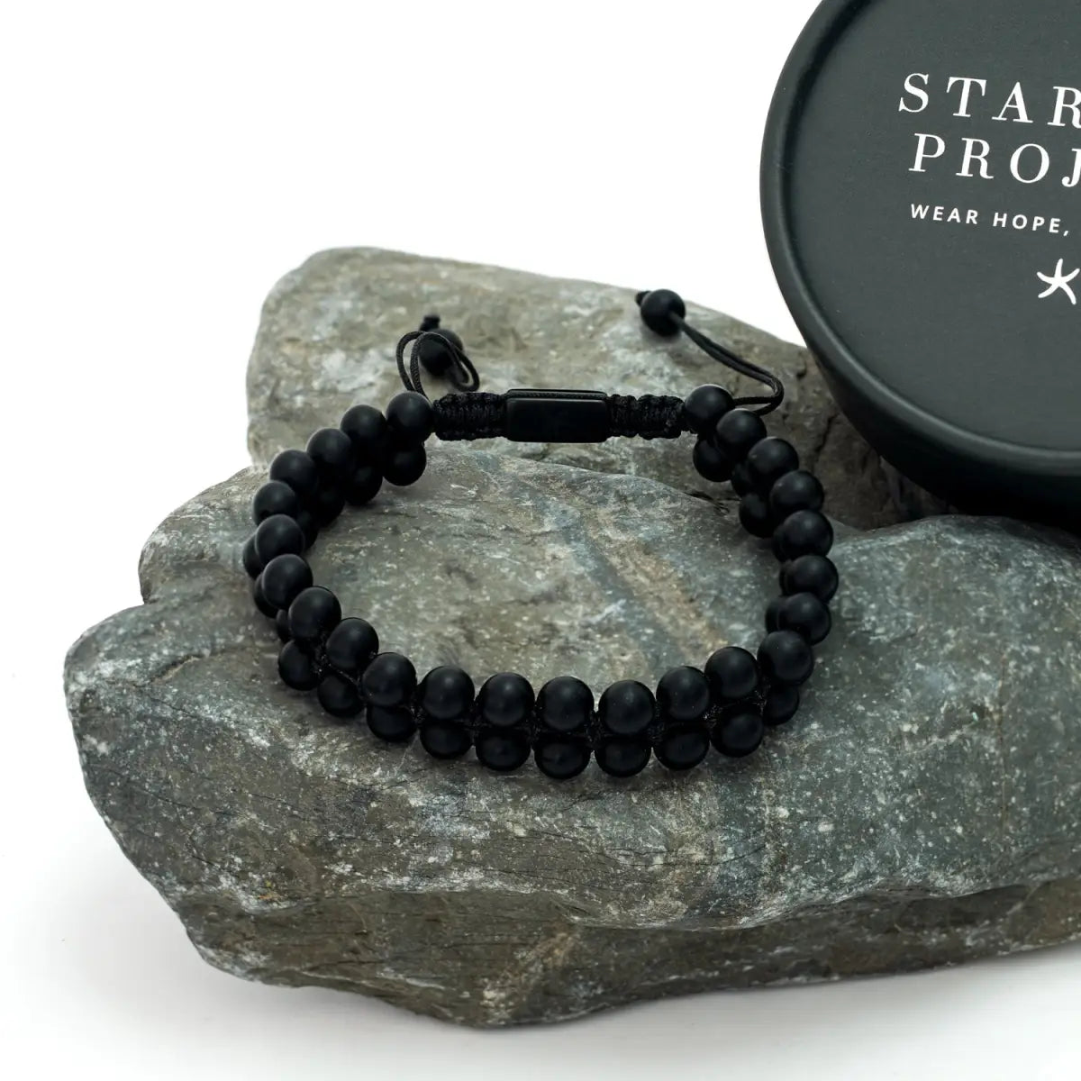 Helix Matte Black Agate Rope Beaded Bracelet - Starfish Project