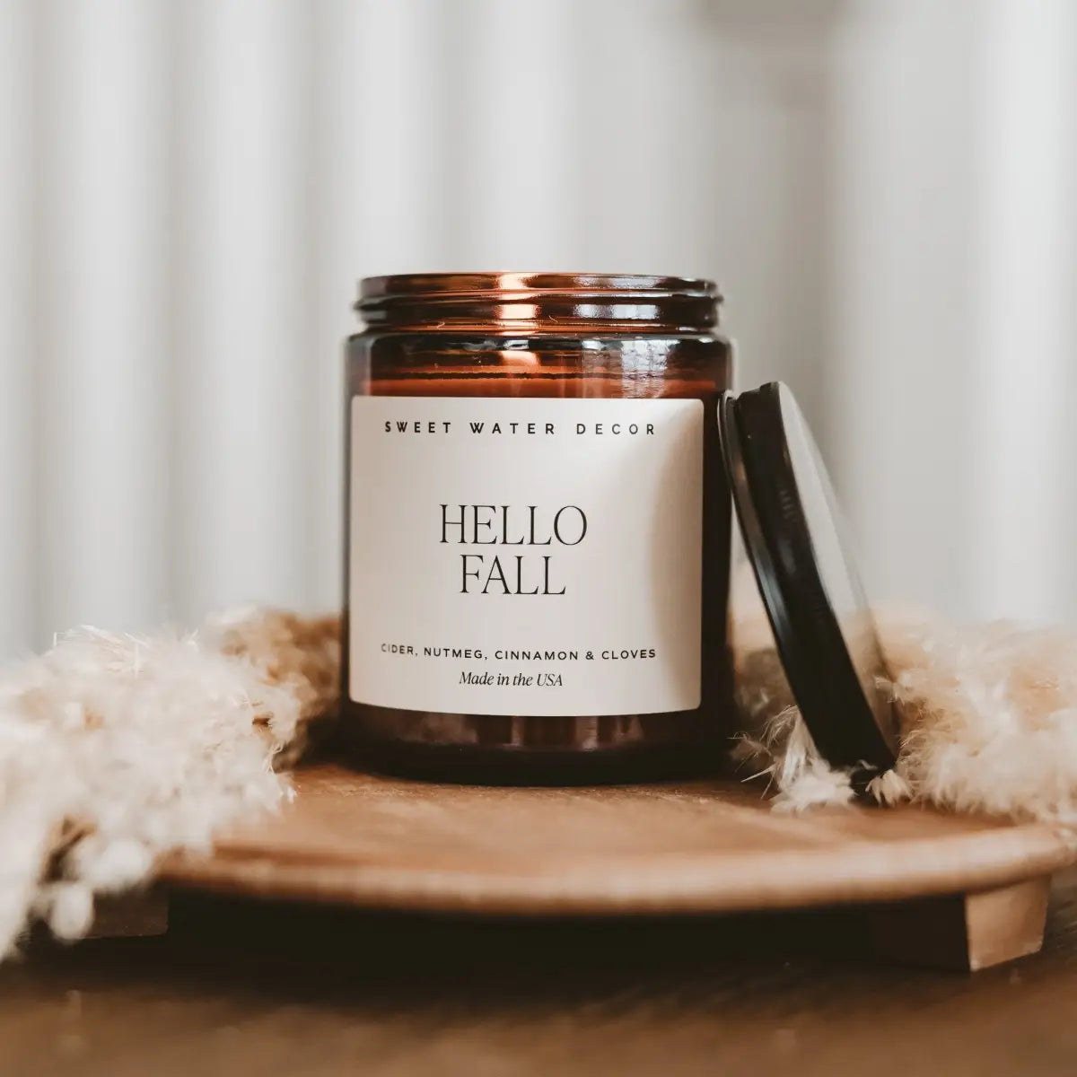 Hello Fall Soy Candle - Amber Jar - 9 oz - Sweet Water Decor