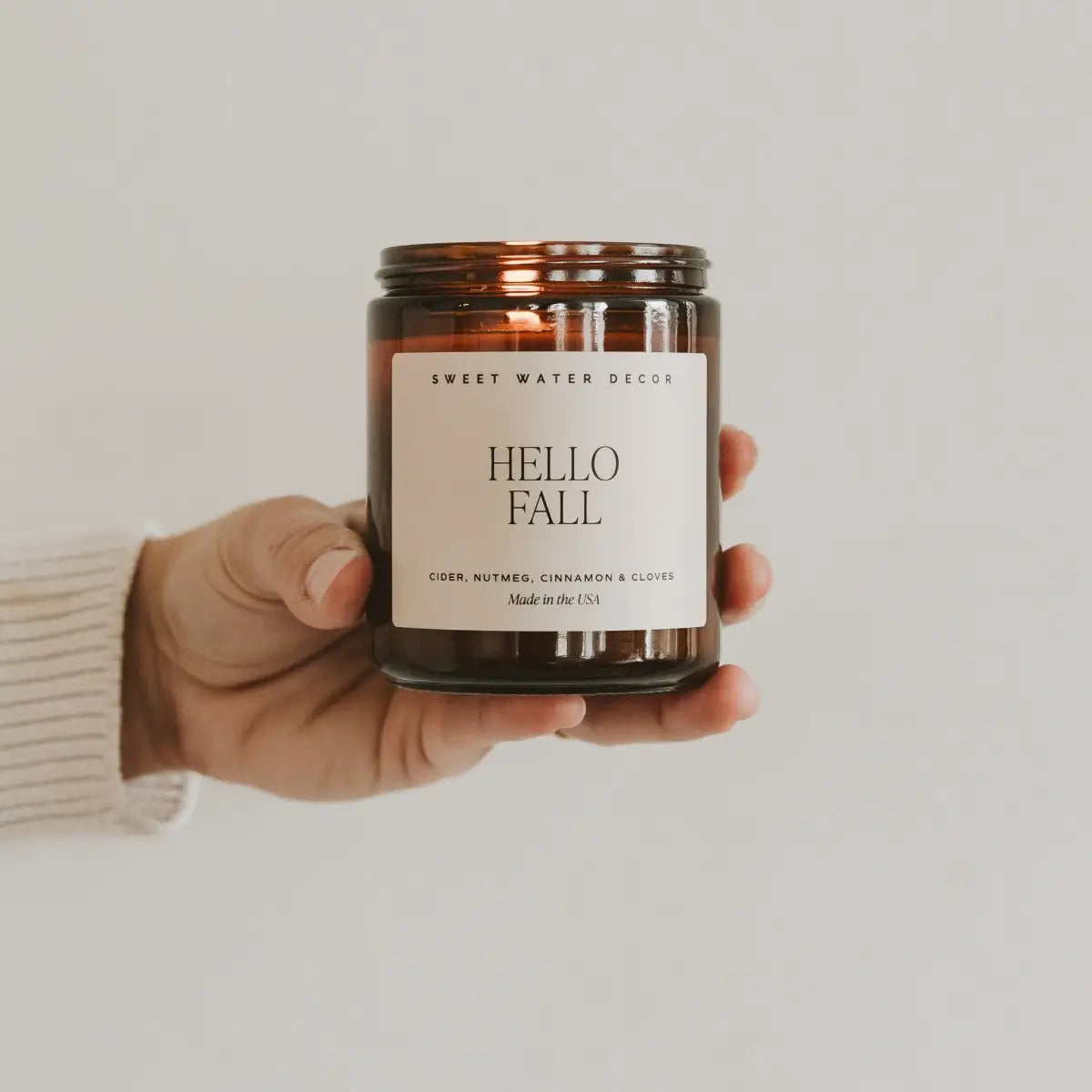 Hello Fall Soy Candle - Amber Jar - 9 oz - Sweet Water Decor