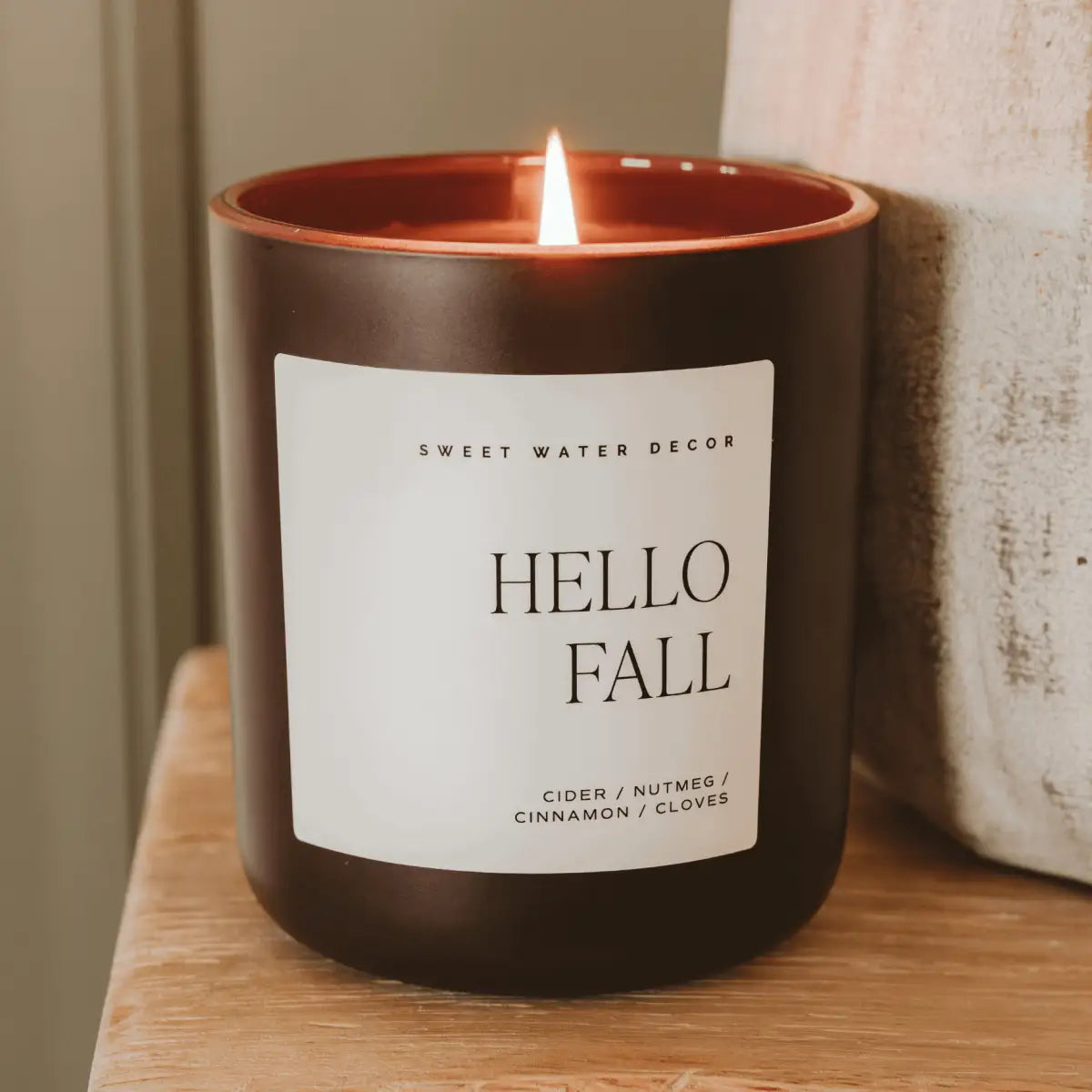 Hello Fall Soy Candle - Brown Matte Jar - 15 oz - Sweet Water Decor