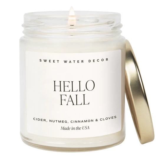 Hello Fall Soy Candle - Clear Jar - 9 oz - Sweet Water Decor