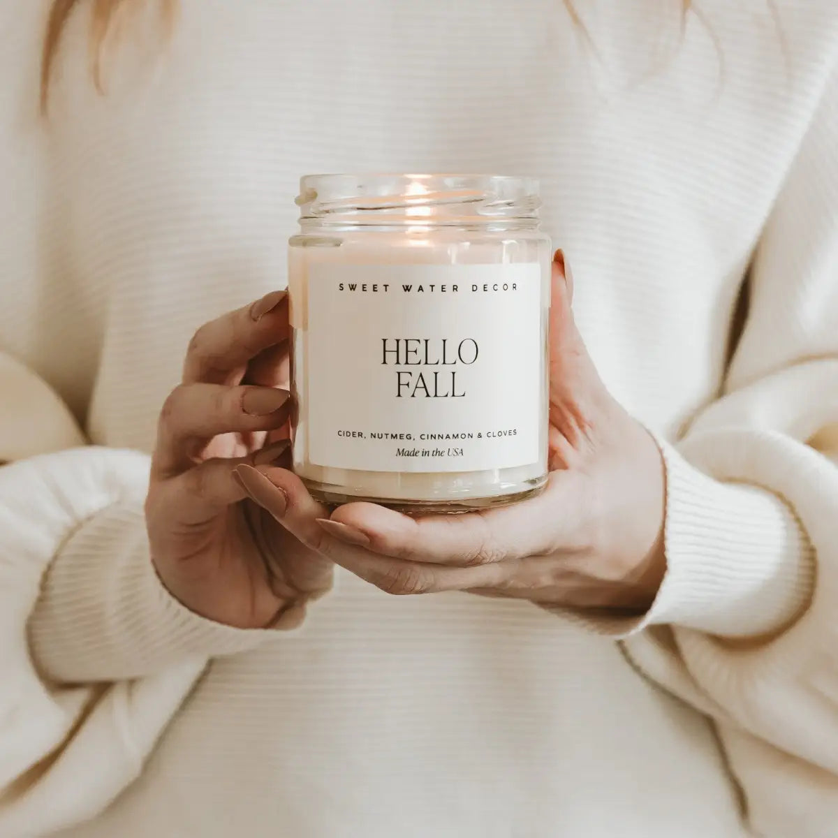 Hello Fall Soy Candle - Clear Jar - 9 oz - Sweet Water Decor