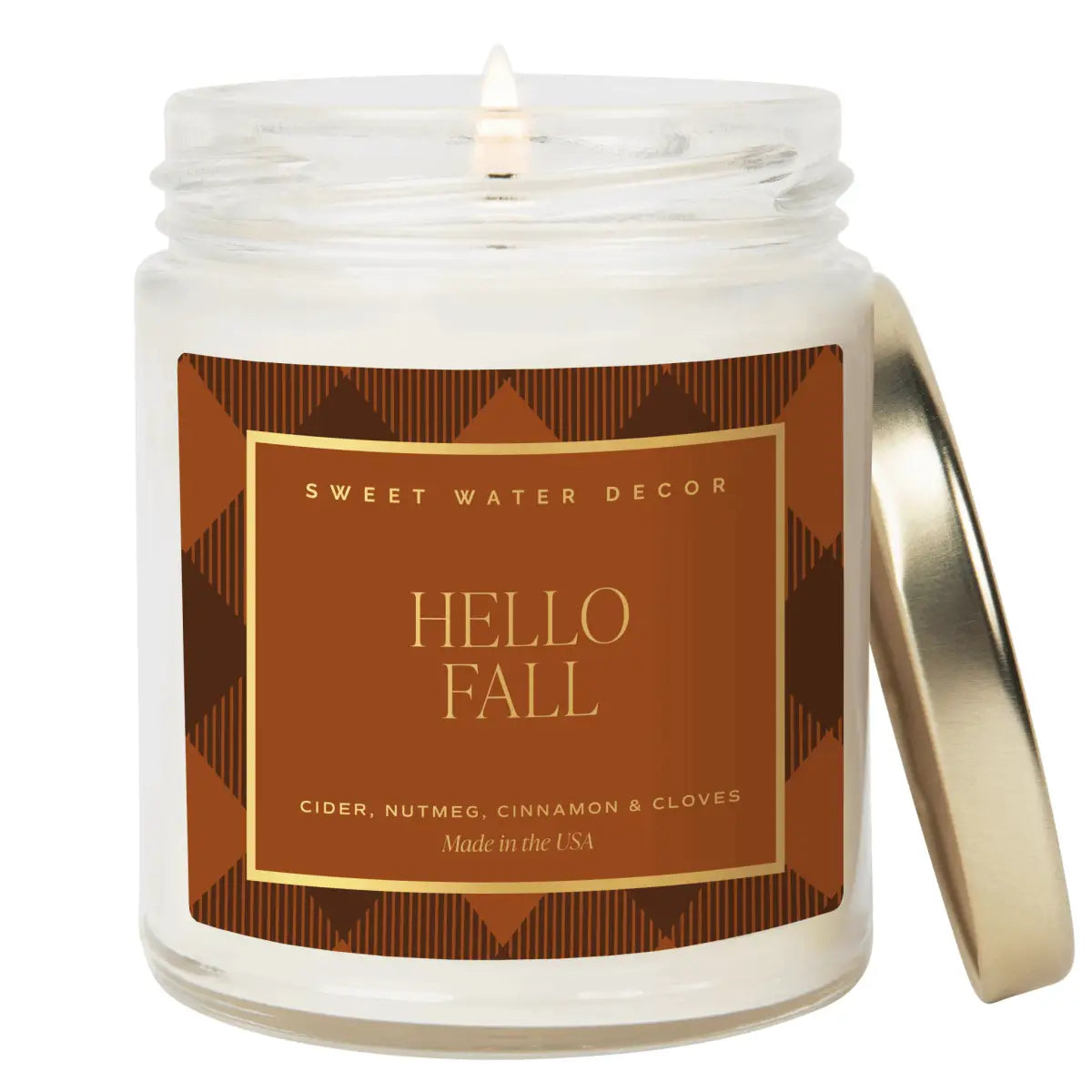 Hello Fall Soy Candle - Patterned 9 oz - Clear Jar - Sweet Water Decor