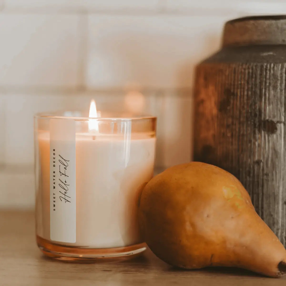 Hello Fall Soy Candle - Tinted Glass Jar - 12 oz - Sweet Water Decor