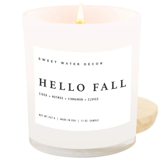 Hello Fall Soy Candle - White Jar - 11 oz - Sweet Water Decor