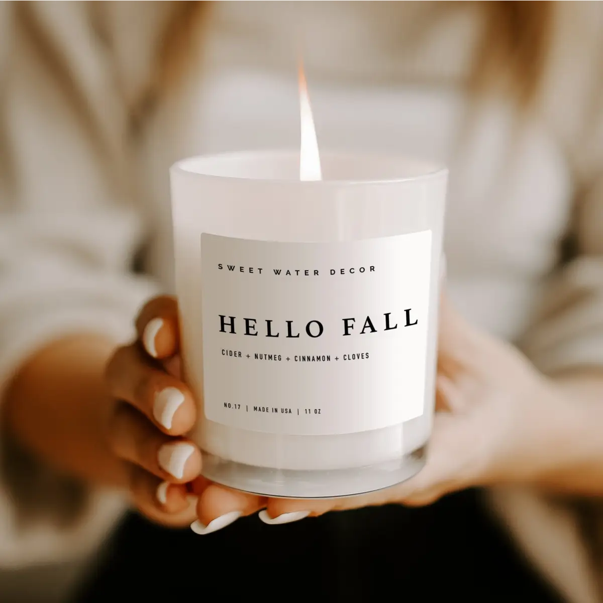 Hello Fall Soy Candle - White Jar - 11 oz - Sweet Water Decor