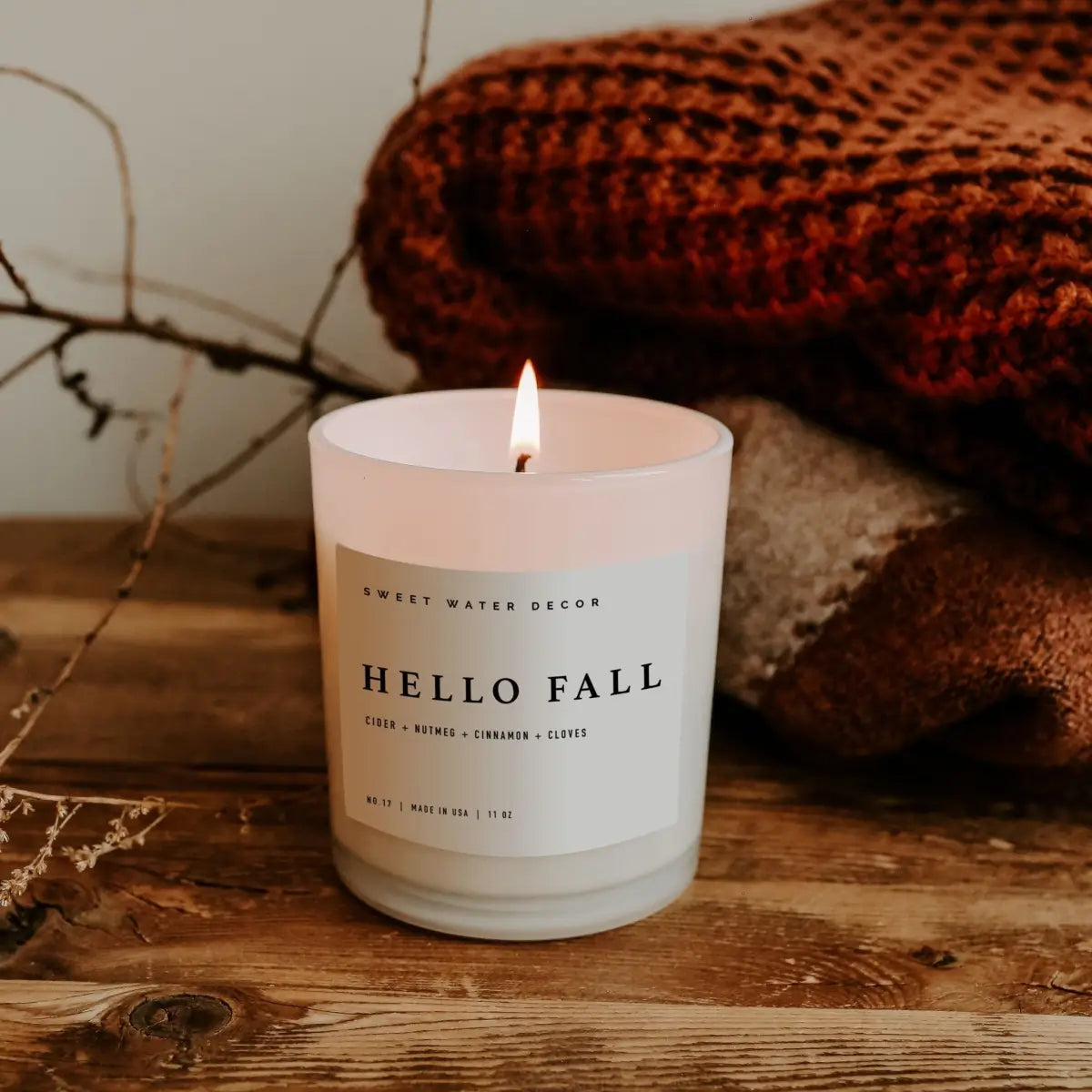 Hello Fall Soy Candle - White Jar - 11 oz - Sweet Water Decor