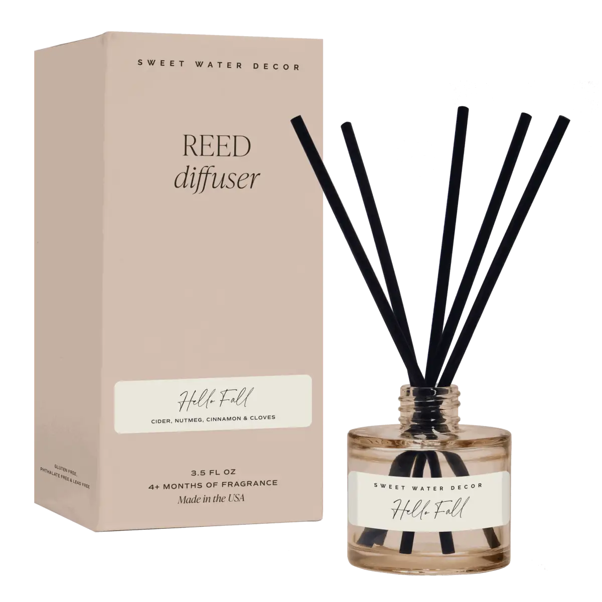 Hello Fall Tinted Glass Jar Reed Diffuser - Sweet Water Decor