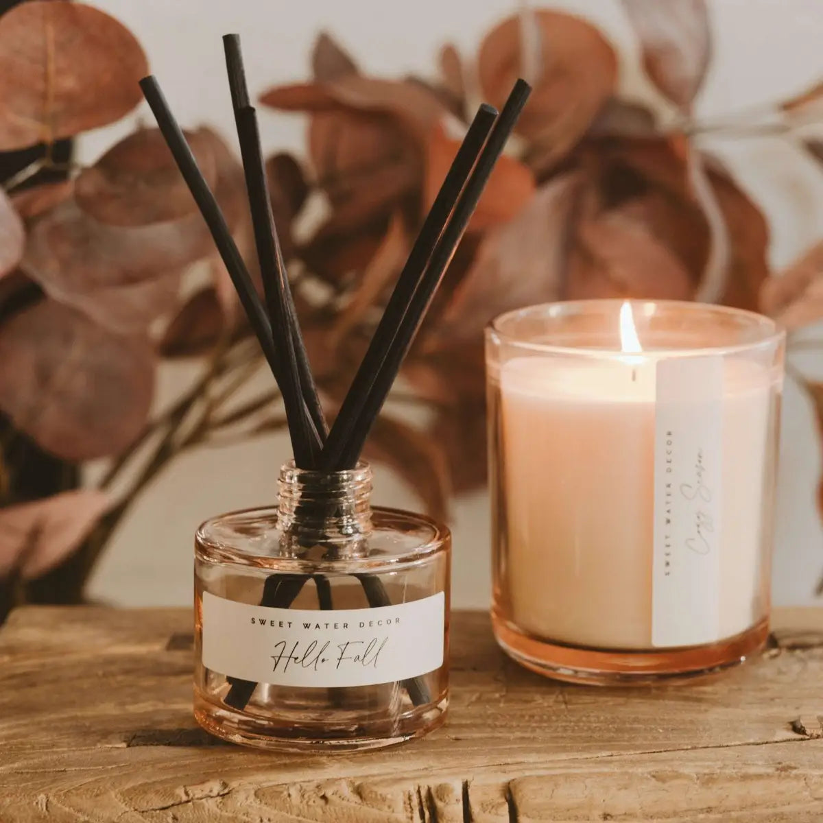 Hello Fall Tinted Glass Jar Reed Diffuser - Sweet Water Decor