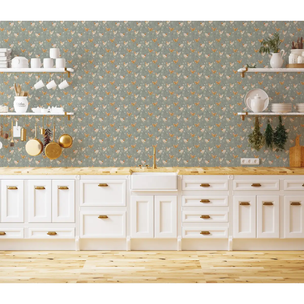 Henrietta Wallpaper - Little Chickens - by Fede Volpato - Loomwell Home Goods