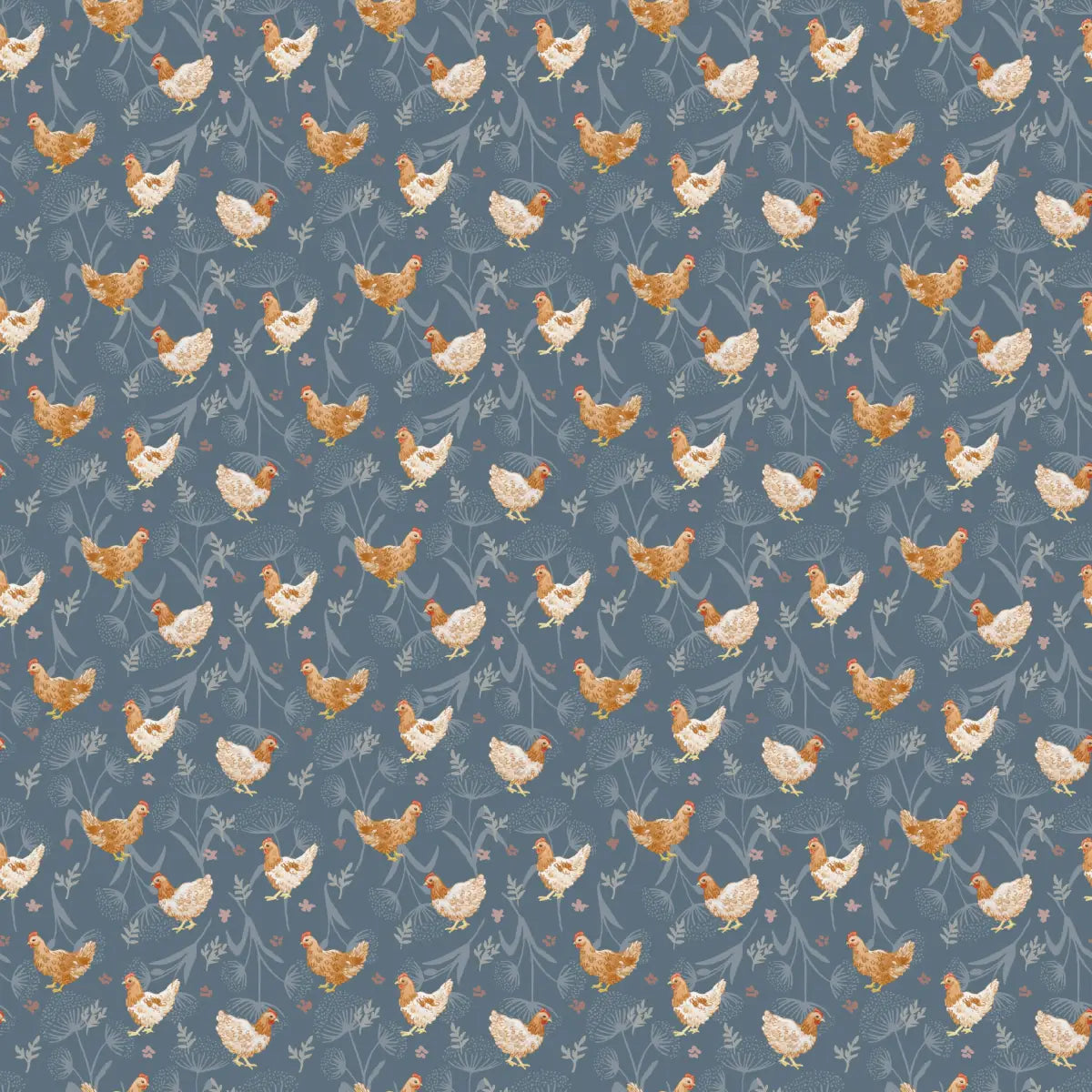 Henrietta Wallpaper - Little Chickens - by Fede Volpato - Sample 1 foot by 1 foot / Blue - Loomwell Home Goods