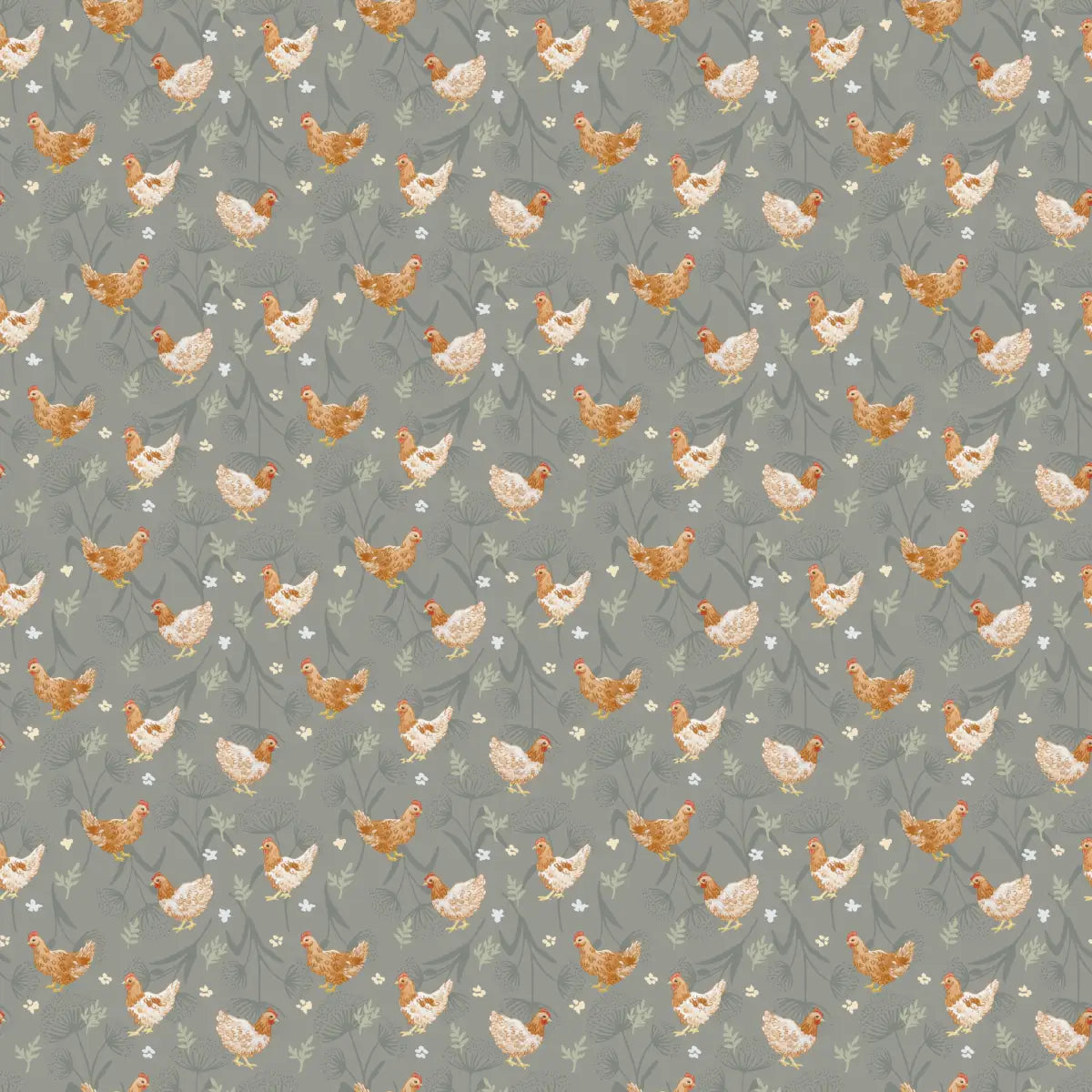 Henrietta Wallpaper - Little Chickens - by Fede Volpato - Sample 1 foot by 1 foot / Green - Loomwell Home Goods