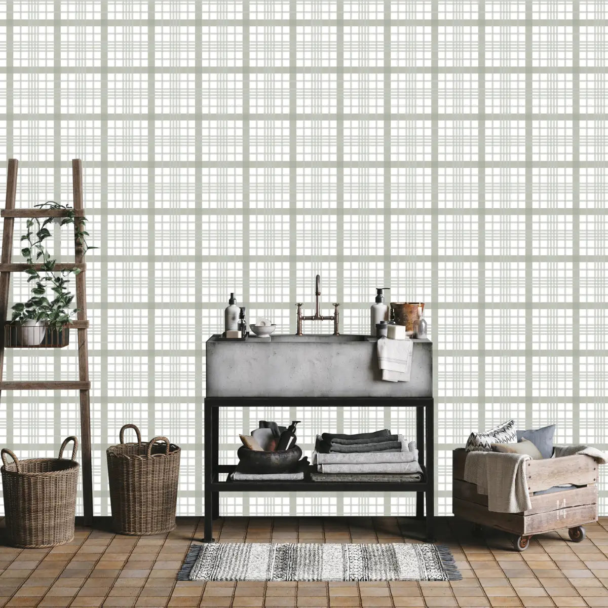 Henry Wallpaper - Simple Plaid Check - by Kourtni Gunn - Loomwell Home Goods