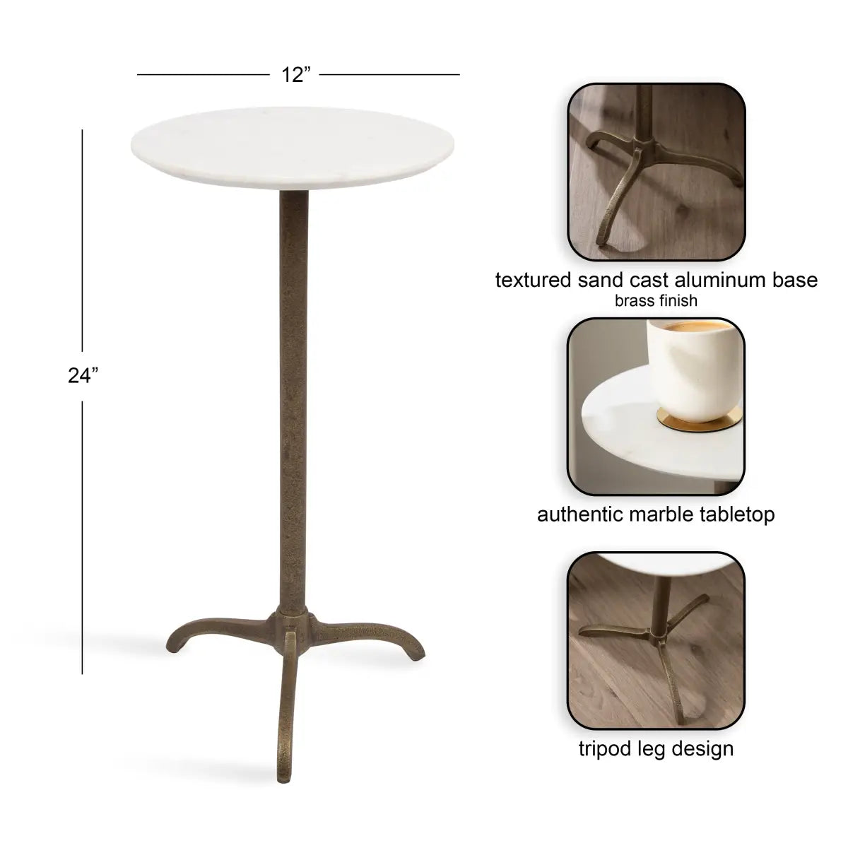 Henshall Marble Round Side Table or Plant Stand - kateandlaurel
