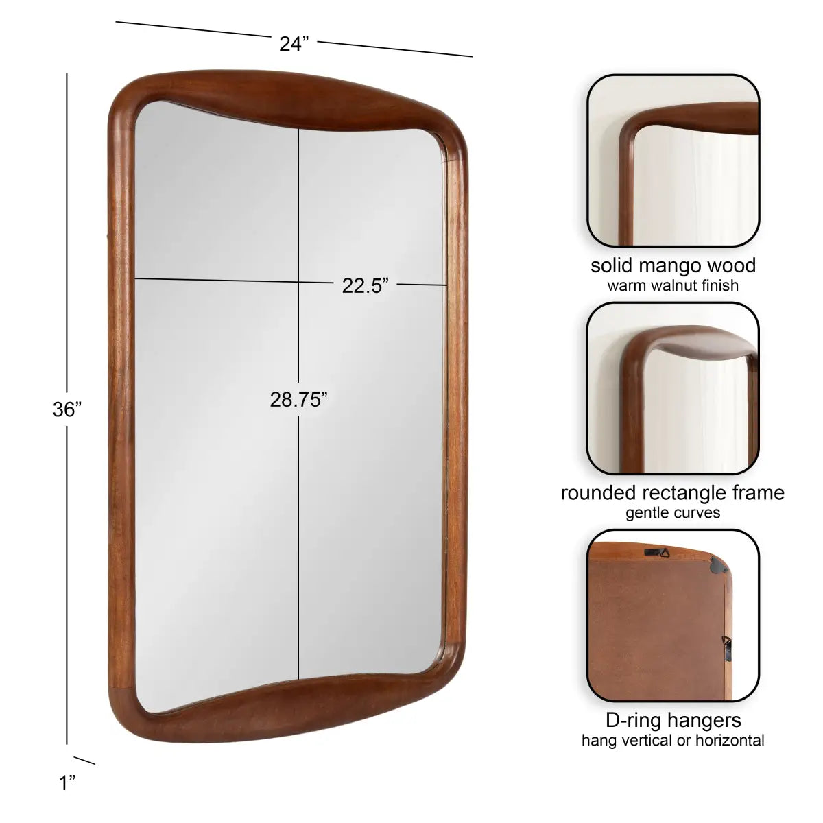 Hera Radius Rectangle Wood Mirror - kateandlaurel
