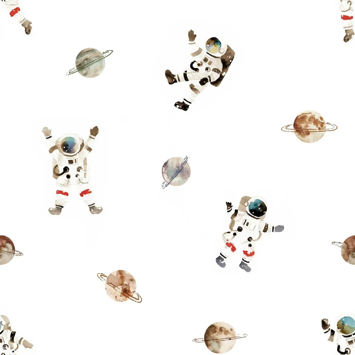 Herbert Wallpaper - Astronauts in Space for Kids - Watercolor - Sample 1 foot by 1 foot - Loomwell Home Goods