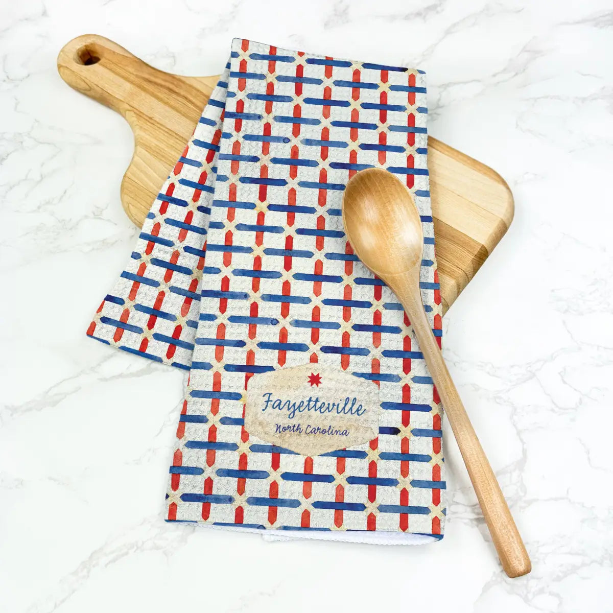 Heritage Lattice - Waffle Weave Towel - Alton Illinois - Indigo Tangerine