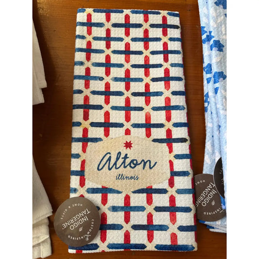 Heritage Lattice - Waffle Weave Towel - Alton Illinois - Indigo Tangerine