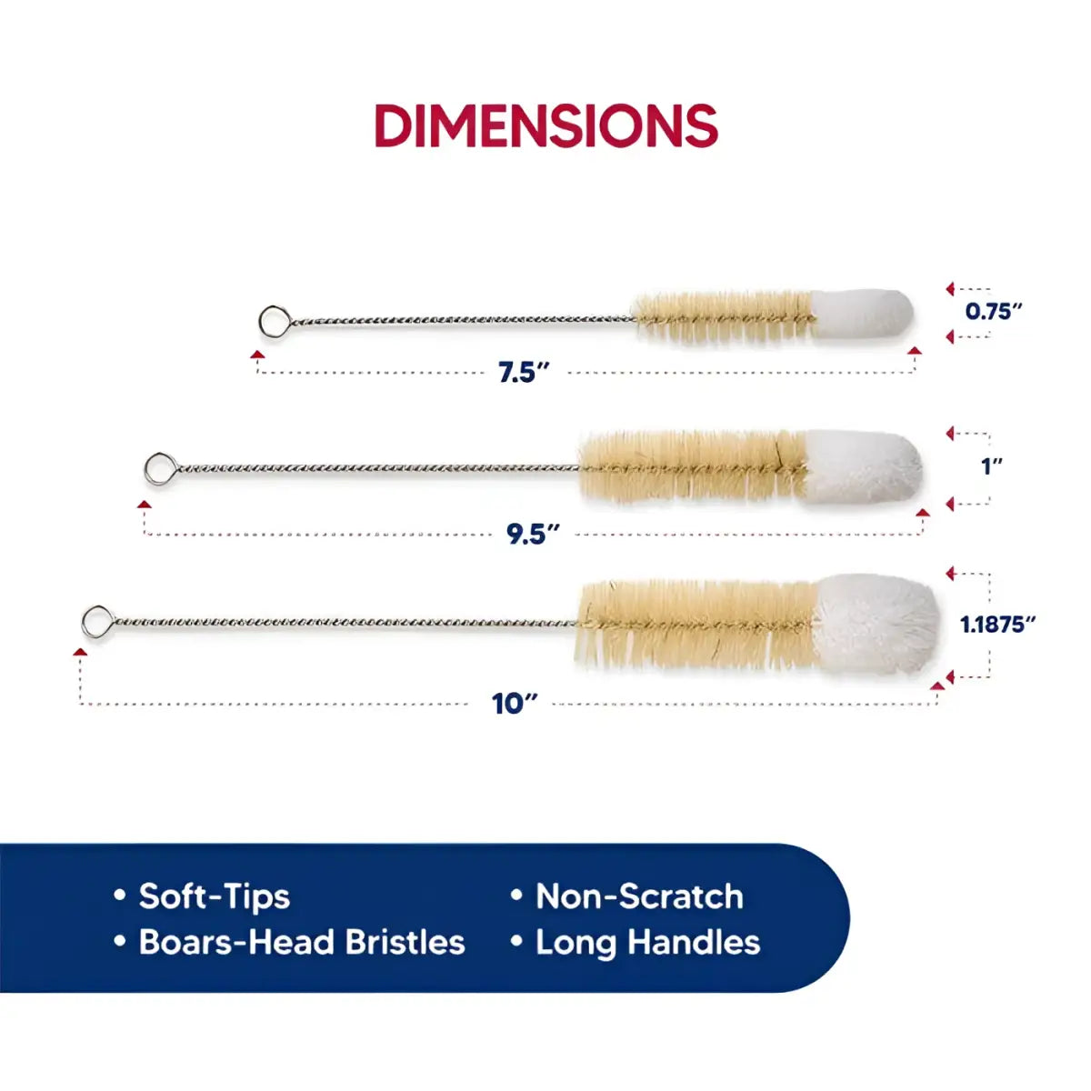 Bottle Cleaning Brushes Set Of 3 - Soft Tip - HIC - Harold Import Co.