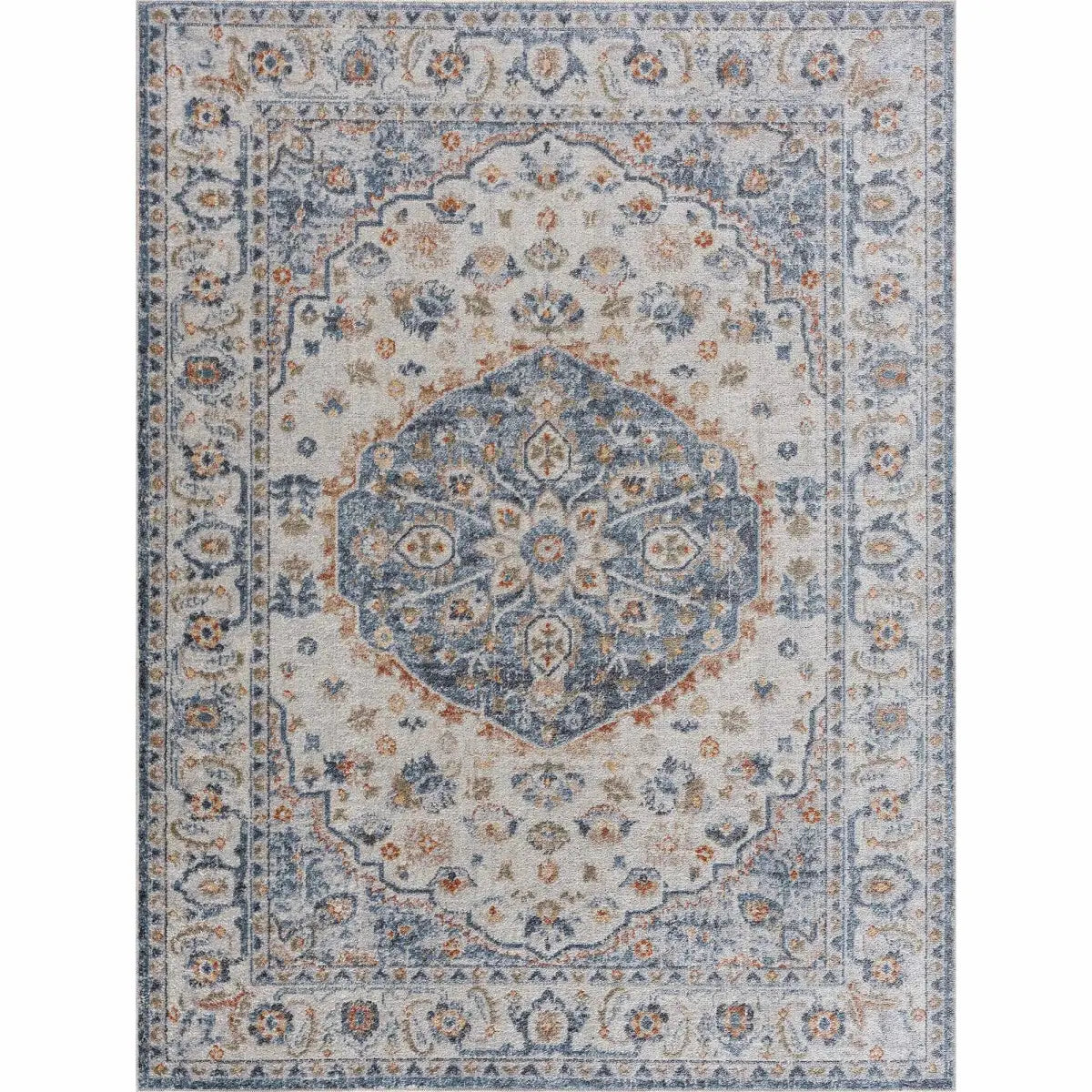 Hiti Cream & Blue Washable Rug - 5’3’’ x 7’ Rectangle - Boutique Rugs