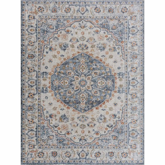 Hiti Cream & Blue Washable Rug - 5’3’’ x 7’ Rectangle - Boutique Rugs