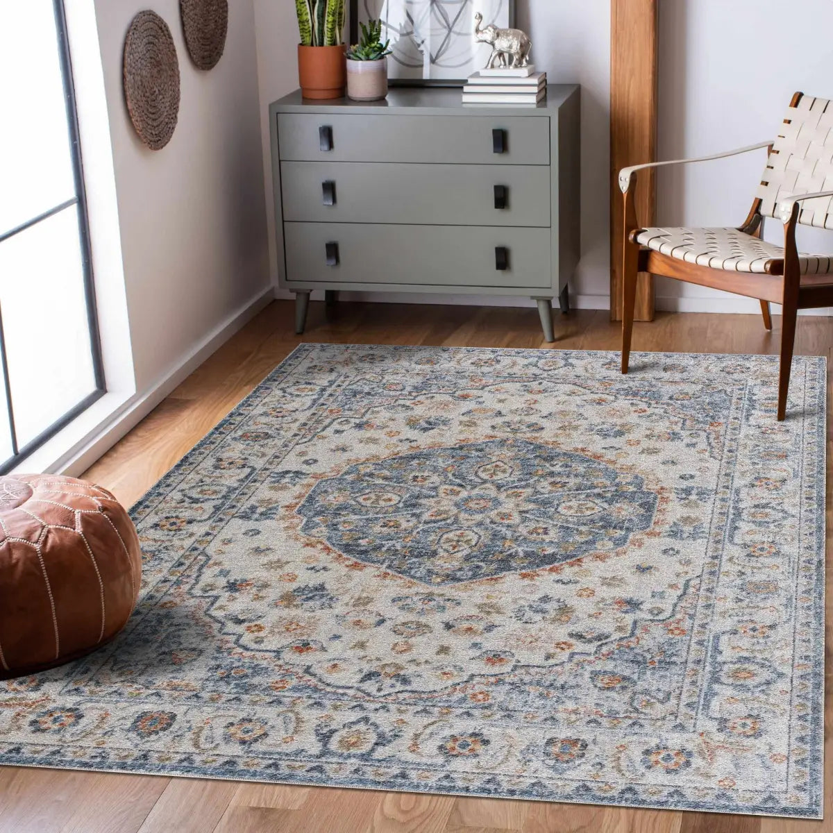 Hiti Cream & Blue Washable Rug - Boutique Rugs