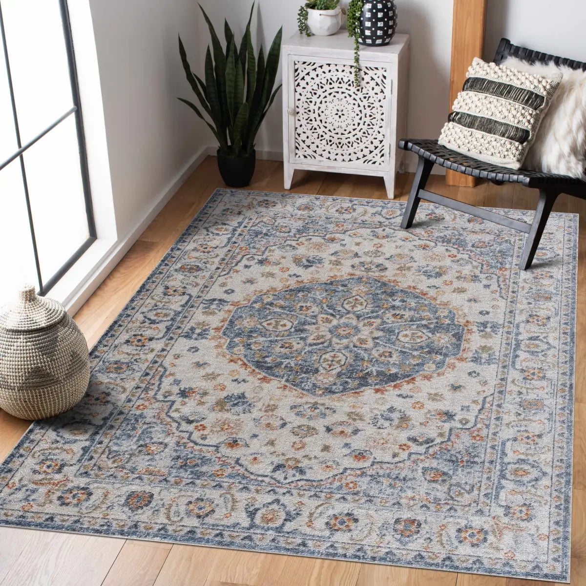 Hiti Cream & Blue Washable Rug - Boutique Rugs