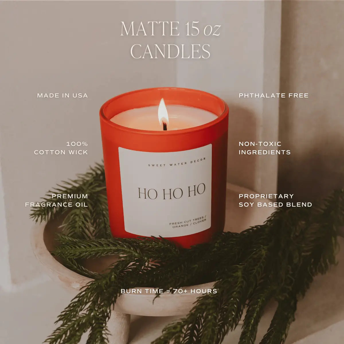 Ho Ho Ho Soy Candle - Red Matte Jar - 15 oz (Christmas) - Sweet Water Decor