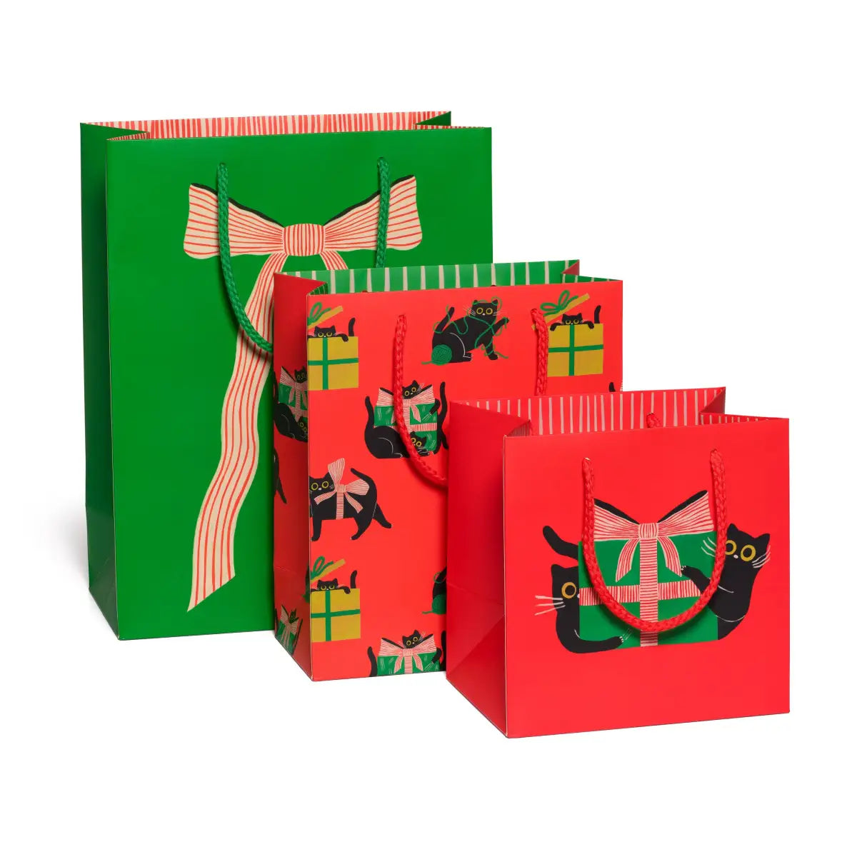 Christmas Gift Bag - Holiday Black Cats - Red Cap Cards