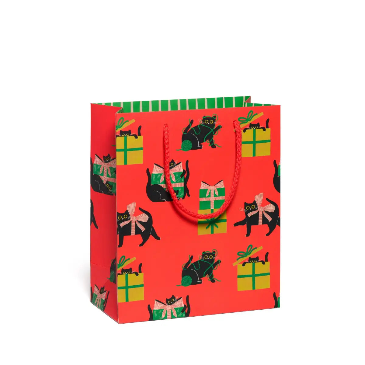 Christmas Gift Bag - Holiday Black Cats - Medium - Red Cap Cards