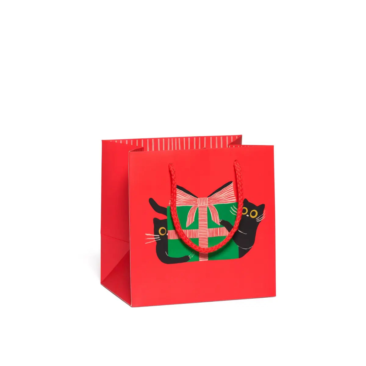 Christmas Gift Bag - Holiday Black Cats - Small - Red Cap Cards