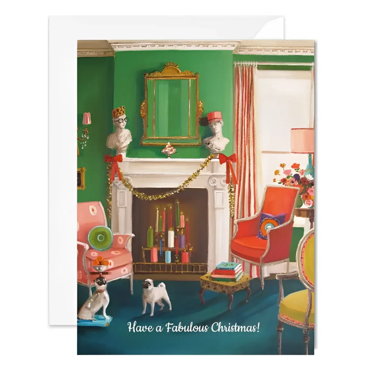 Holiday Card - Have a Fabulous Christmas Pug Dogs - Janet Hill - JANET HILL STUDIO