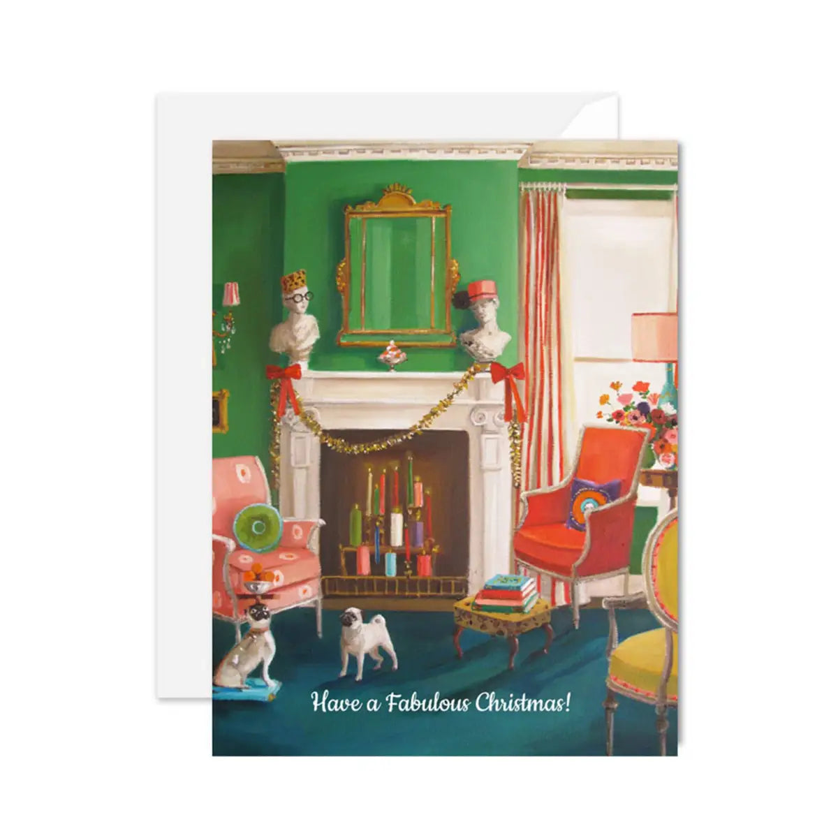 Holiday Card - Have a Fabulous Christmas Pug Dogs - Janet Hill - JANET HILL STUDIO