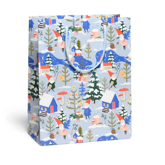 Christmas Gift Bag - Holiday Gnomes - Medium - Red Cap Cards