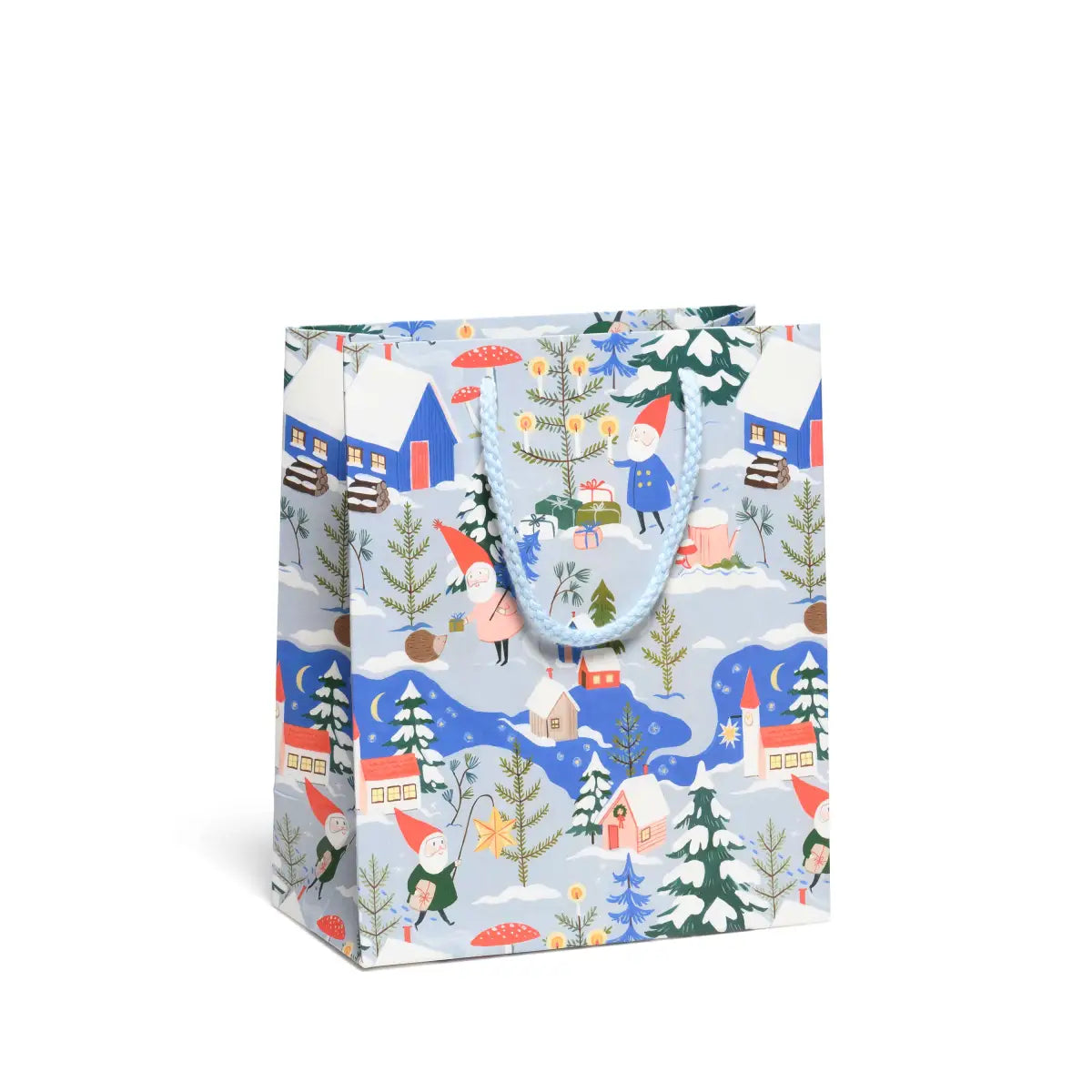 Christmas Gift Bag - Holiday Gnomes - Medium - Red Cap Cards